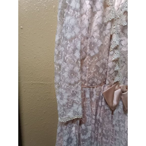 Vintage floral lace MIDI peach formal Denise wedding dress women's 12 - Picture 11 of 16